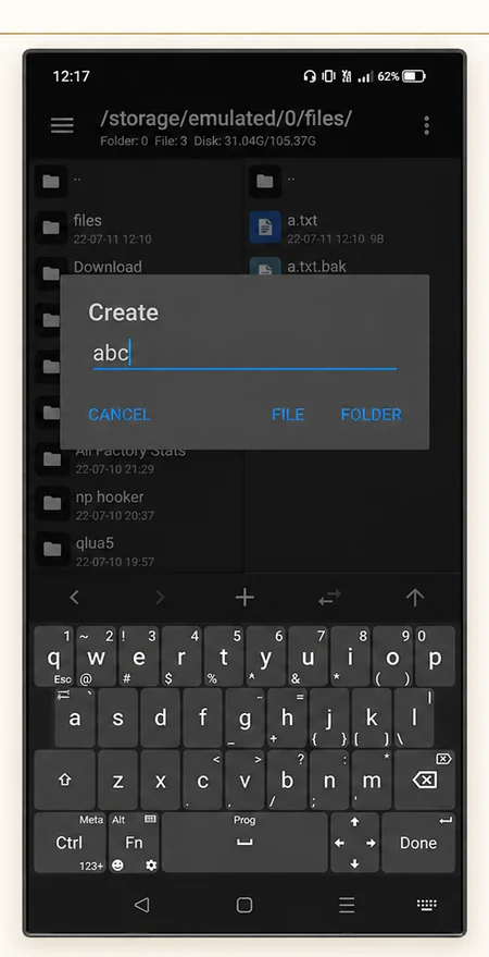 Create dialog with separate File and Folder buttons