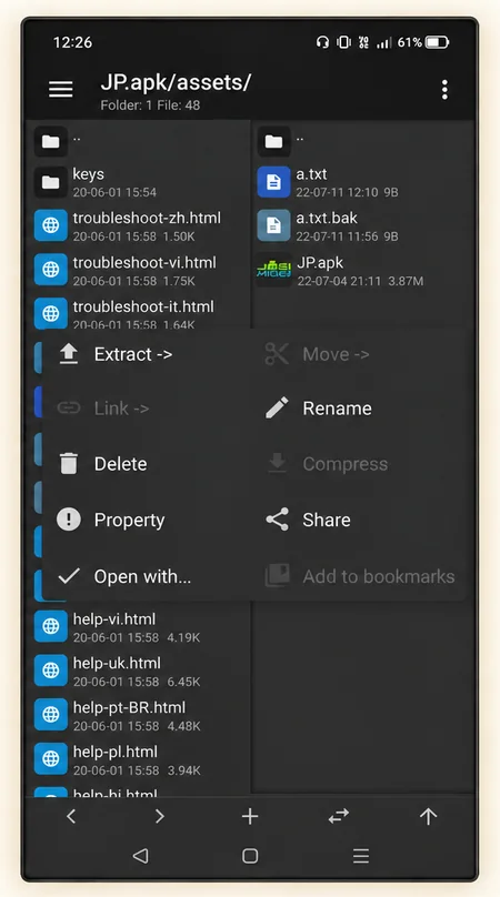 Archive context menu with Extract available