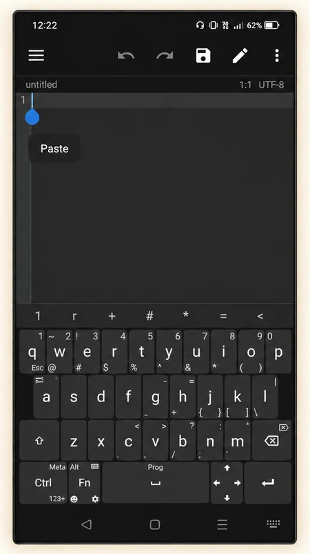 MT Manager text editor with save icon and keyboard