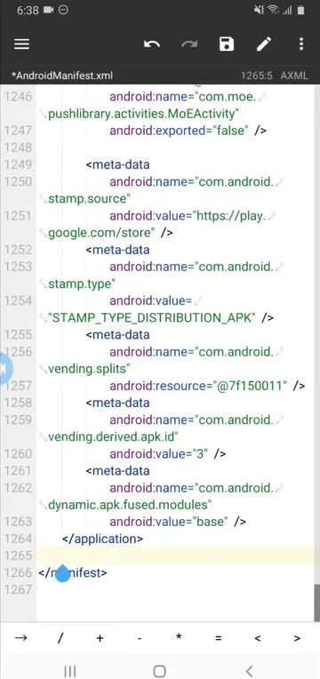 Android manifest and code editor displayed on a phone